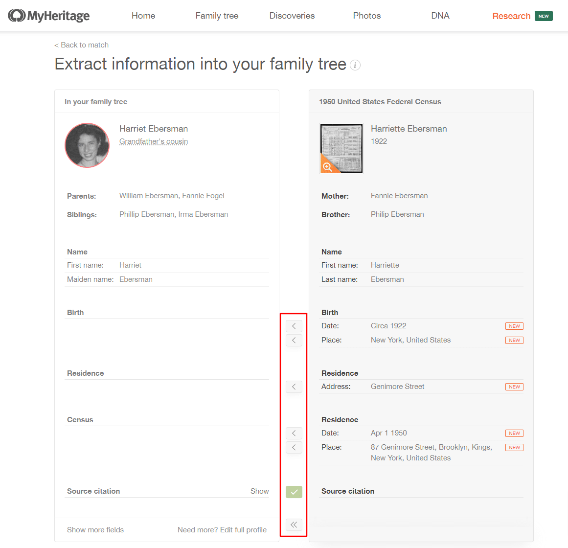 Extracting information to your tree from a Record Match