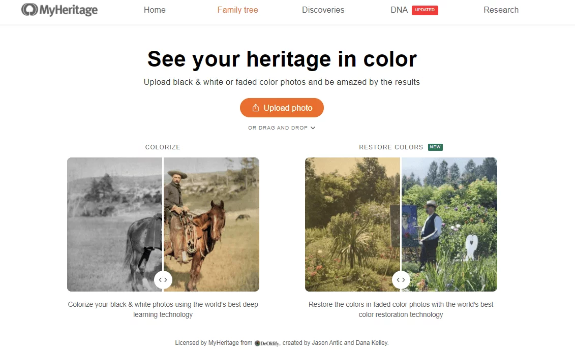 MyHeritage In Color™ automatically colorizes black and white photos using deep learning AI