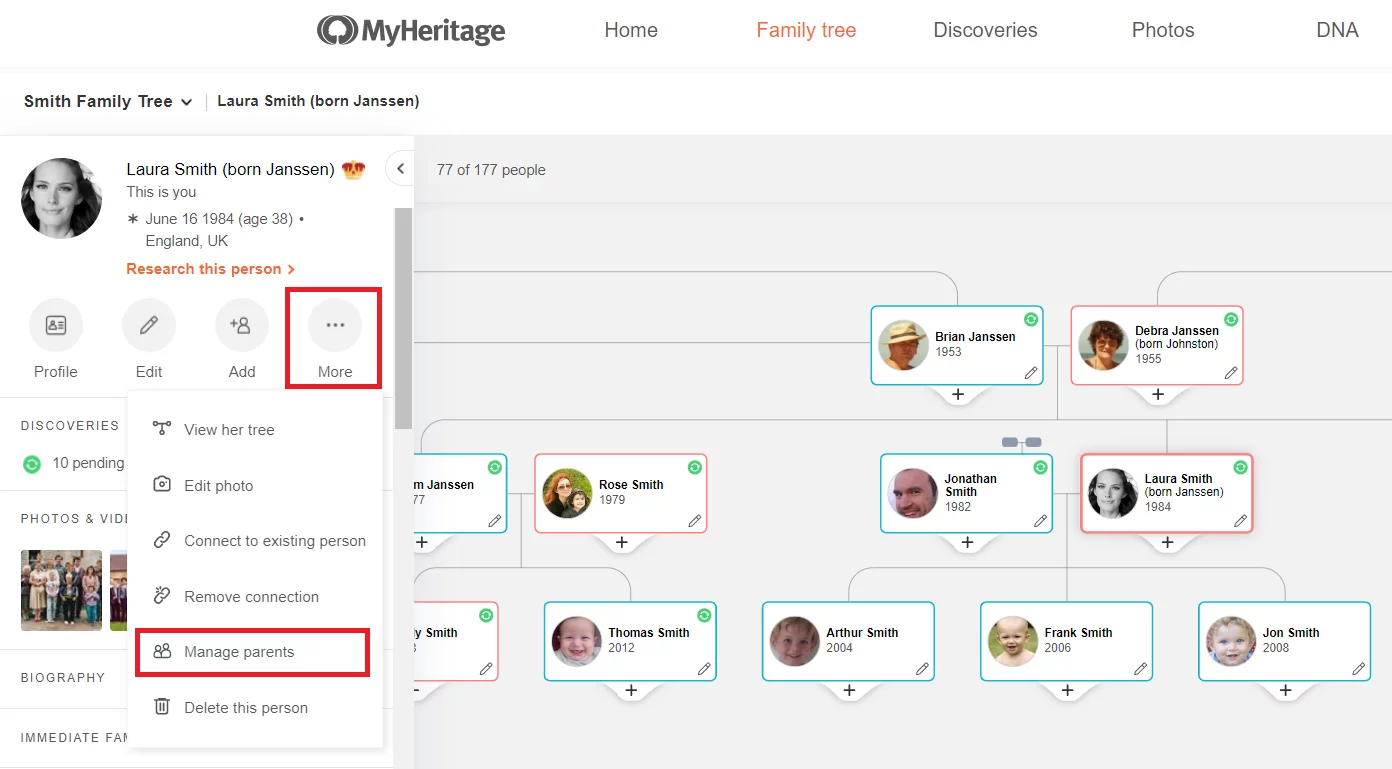 Managing adoptive and biological parents on MyHeritage