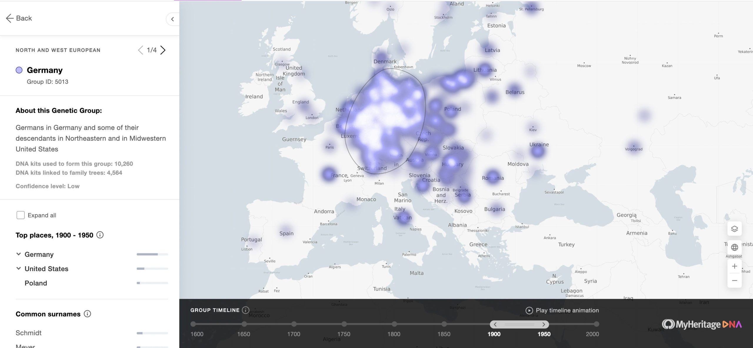 captura de tela do Grupo Genético da Alemanha no MyHeritage