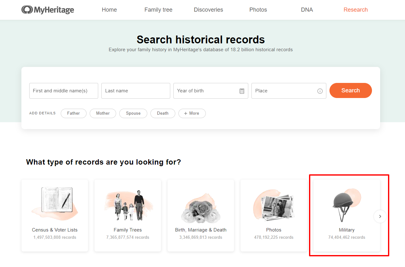 Military records search by name on MyHeritage