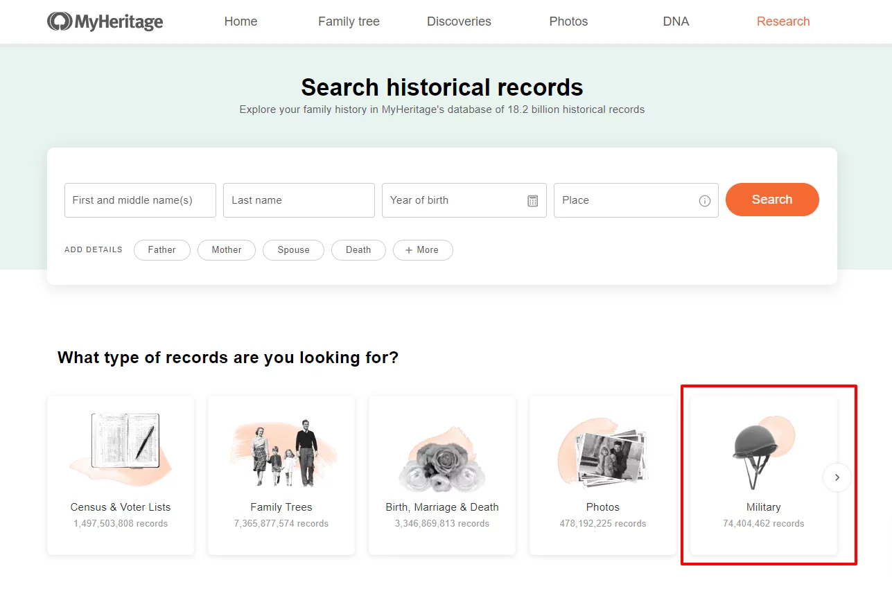 Military records search by name on MyHeritage