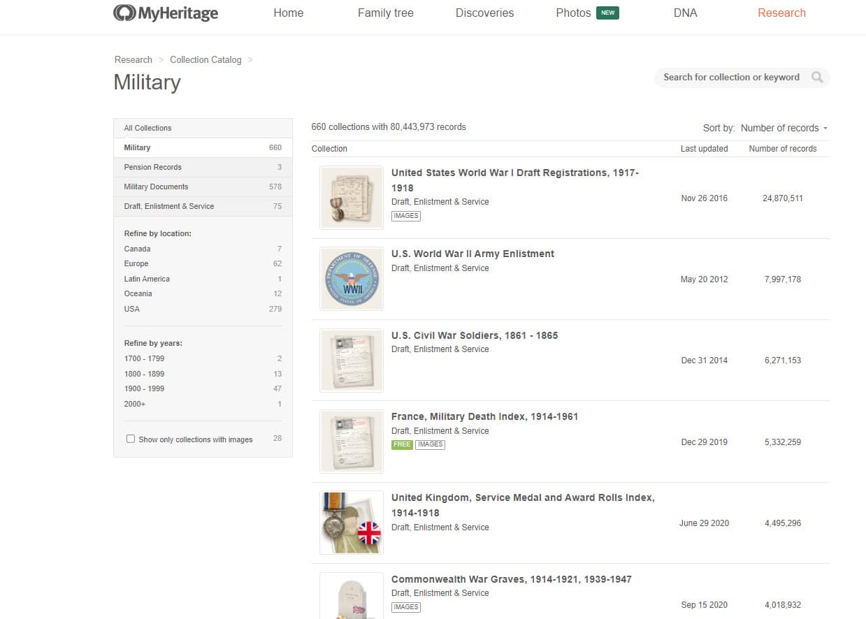Military records on MyHeritage