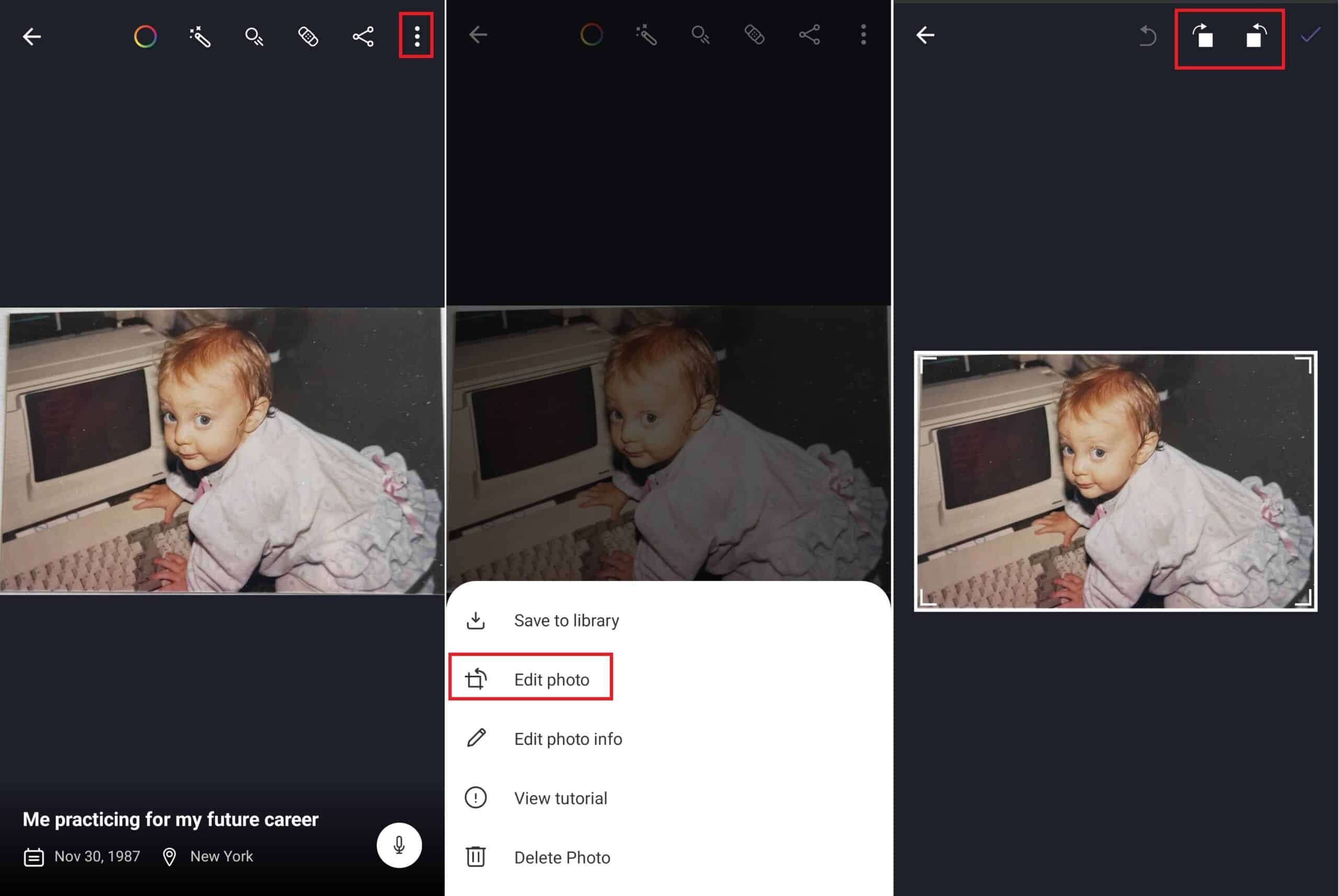 Cropping and changing orientation of a photo on the Reimagine app