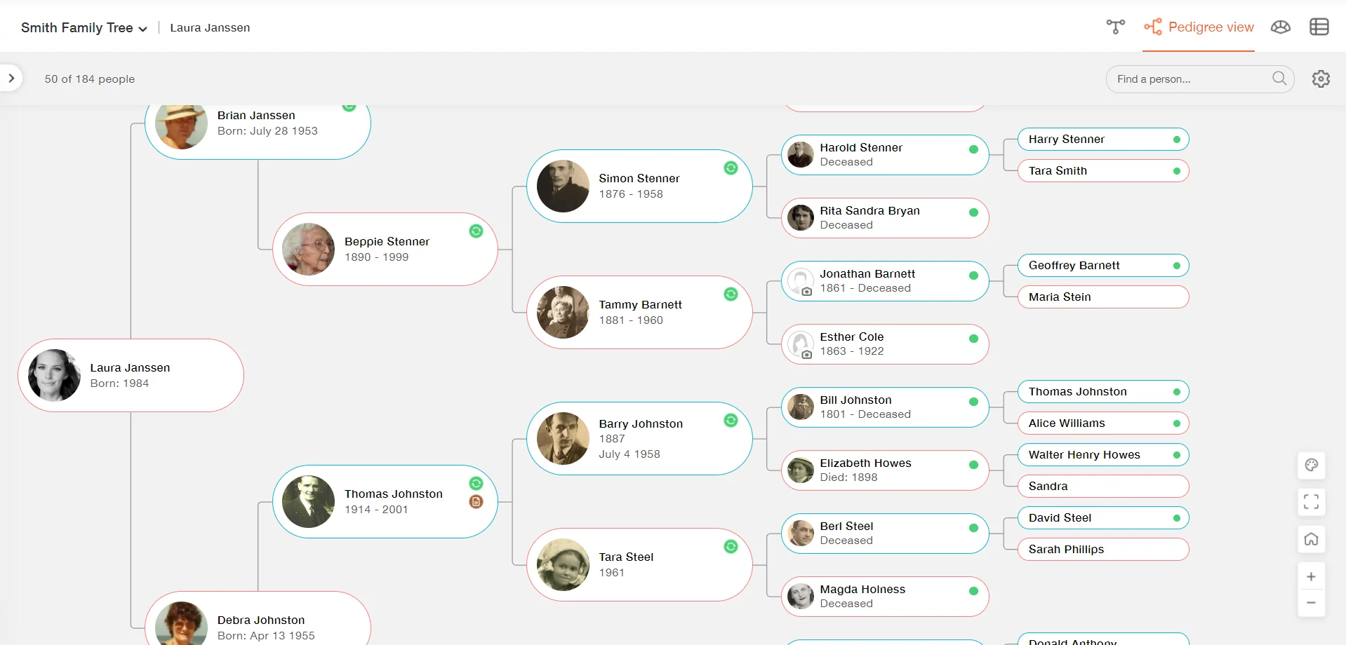 Pedigree view on MyHeritage - how to make a family tree