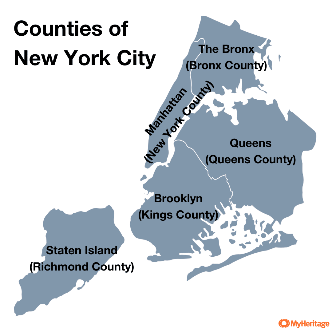 A map of the counties of New York City