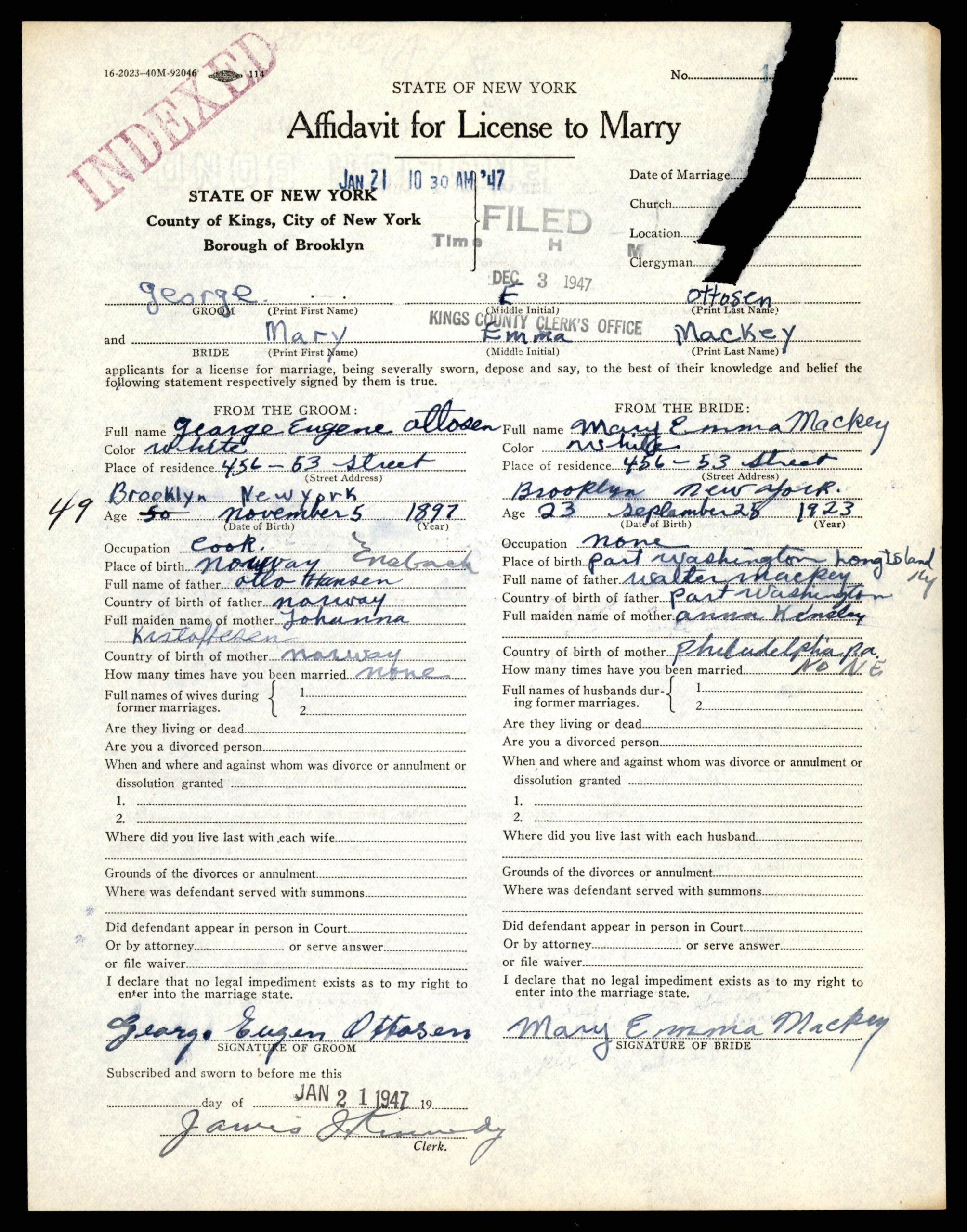 First page of NYC marriage record