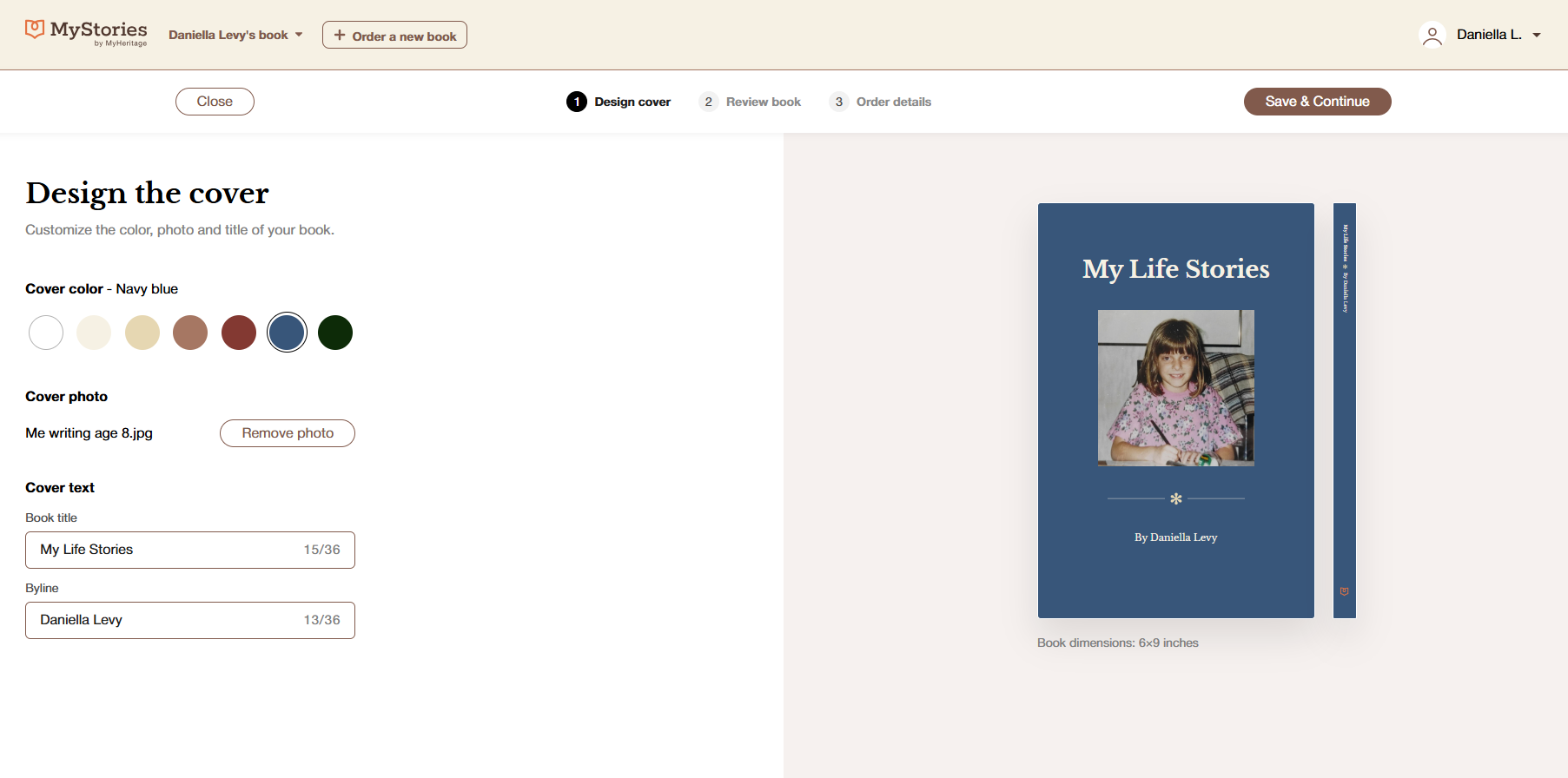 Selecting a color, image, and text for the cover of your book